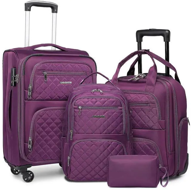 Main image of LARVENDER 4 Piece Luggage Set with Spinner Wheels - Expandable Softside Carry On Suitcase 22x14x9 Airline Approved, 16 20" Carry On Luggage,TSA Lock, Purple