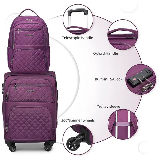 Alt view image 2 of 7 - LARVENDER 4 Piece Luggage Set with Spinner Wheels - Expandable Softside Carry On Suitcase 22x14x9 Airline Approved, 16 20" Carry On Luggage,TSA Lock, Purple