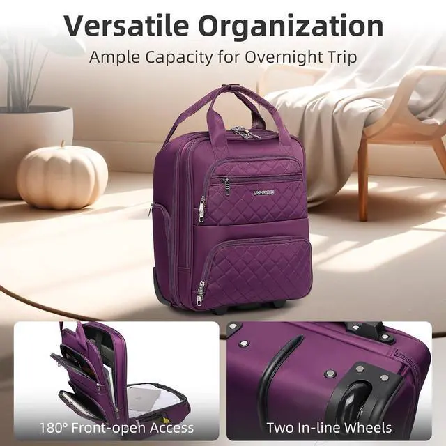 Alt view image 6 of 7 - LARVENDER 4 Piece Luggage Set with Spinner Wheels - Expandable Softside Carry On Suitcase 22x14x9 Airline Approved, 16 20" Carry On Luggage,TSA Lock, Purple