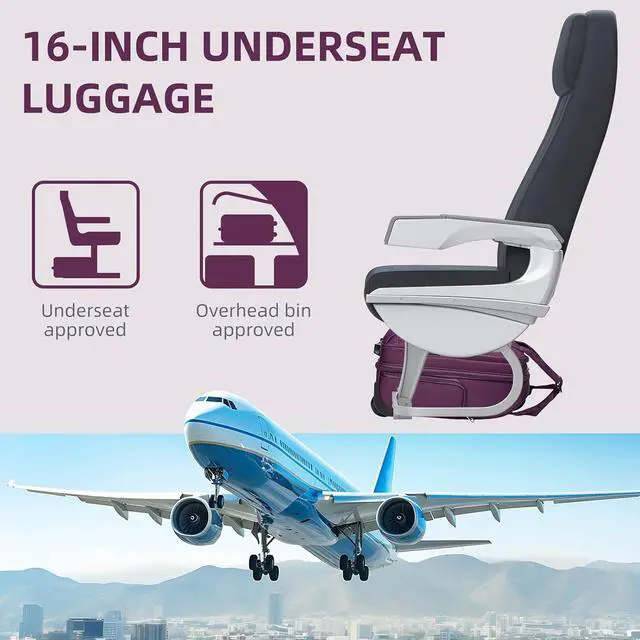 Alt view image 7 of 7 - LARVENDER 4 Piece Luggage Set with Spinner Wheels - Expandable Softside Carry On Suitcase 22x14x9 Airline Approved, 16 20" Carry On Luggage,TSA Lock, Purple