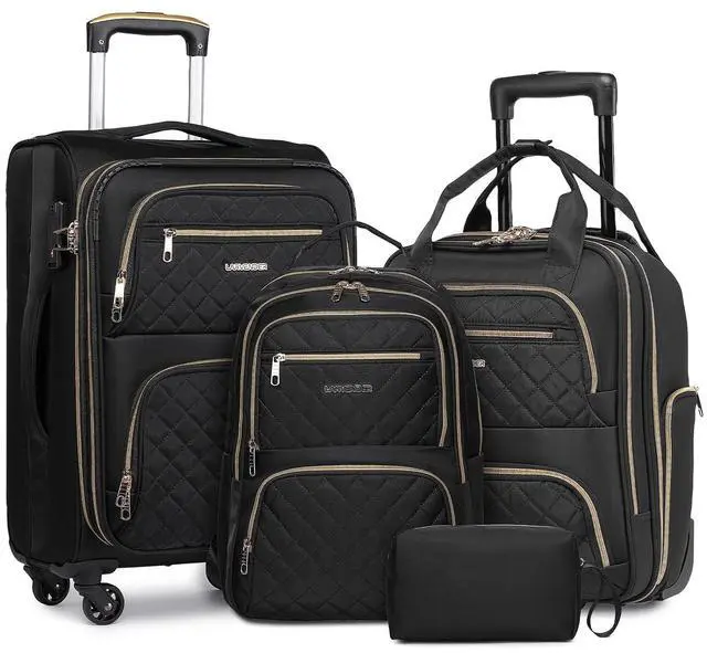 Main image of LARVENDER 4 Piece Luggage Set with Spinner Wheels - Expandable Softside Carry On Suitcase 22x14x9 Airline Approved, 16 20" Carry On Luggage,TSA Lock, Black