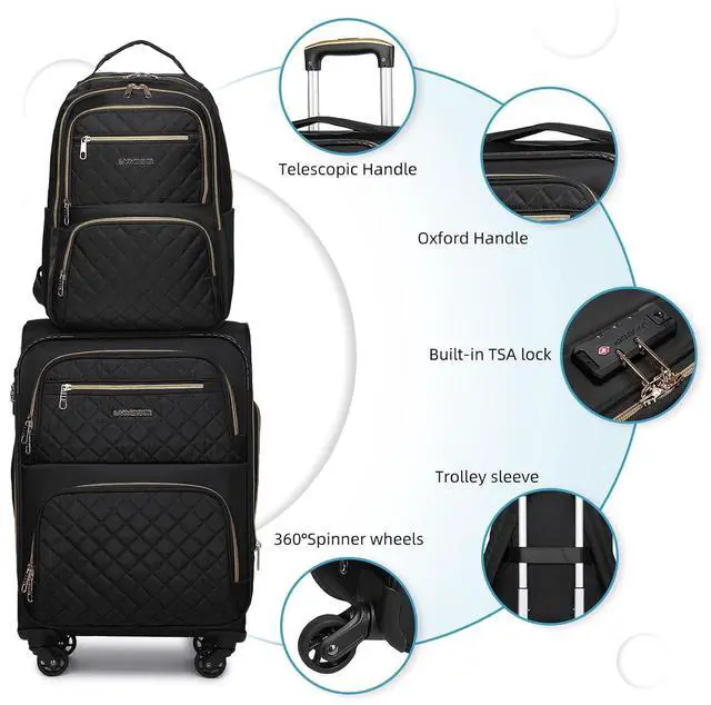 Alt view image 2 of 7 - LARVENDER 4 Piece Luggage Set with Spinner Wheels - Expandable Softside Carry On Suitcase 22x14x9 Airline Approved, 16 20" Carry On Luggage,TSA Lock, Black