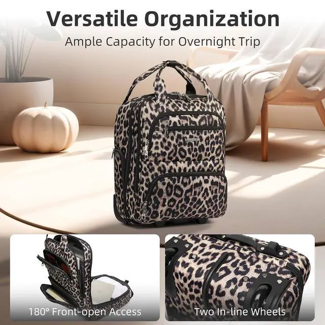 Alt view image 6 of 7 - LARVENDER 4 Piece Luggage Set with Spinner Wheels - Expandable Softside Carry On Suitcase 22x14x9 Airline Approved, 16 20" Carry On Luggage,TSA Lock, Leopard Print