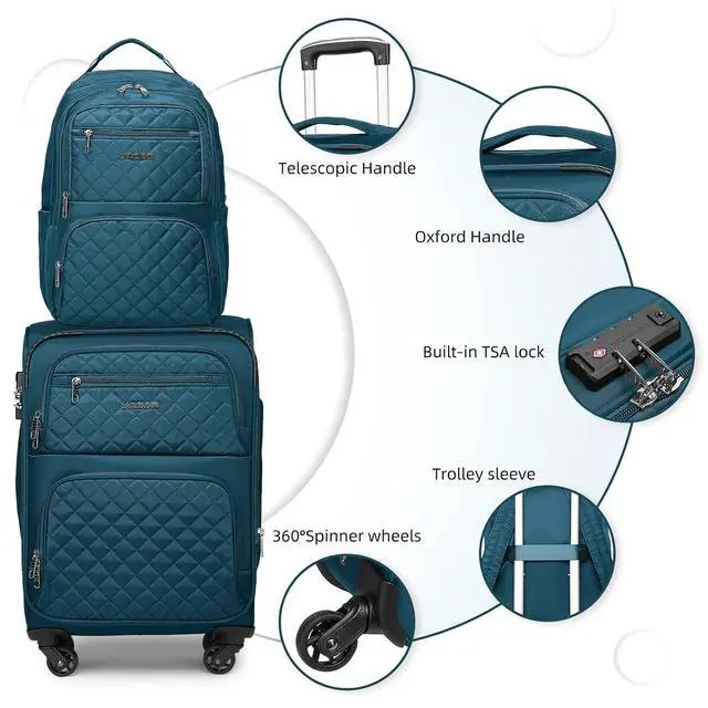 Alt view image 2 of 7 - LARVENDER 4 Piece Luggage Set with Spinner Wheels - Expandable Softside Carry On Suitcase 22x14x9 Airline Approved, 16 20" Carry On Luggage,TSA Lock, Blue
