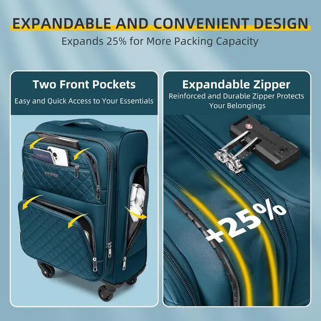 Alt view image 5 of 7 - LARVENDER 4 Piece Luggage Set with Spinner Wheels - Expandable Softside Carry On Suitcase 22x14x9 Airline Approved, 16 20" Carry On Luggage,TSA Lock, Blue