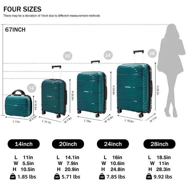 Alt view image 6 of 6 - LARVENDER Luggage Sets, Luggage 4 Piece Set, Expandable Luggage Set Clearance Suitcases with Spinner Wheels Hardside Luggage with TSA Lock (Dark Green)