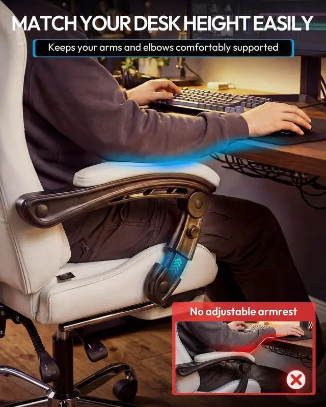 Alt view image 4 of 7 - Dowinx Ergonomic Gaming Chair with Footrest & Massage Lumbar, 2D-Linkage Armrests for Computer Chair 330lbs with Headrest Pillow for Office, Home, Streaming and Long Gaming Sessions, Fabric Pure White