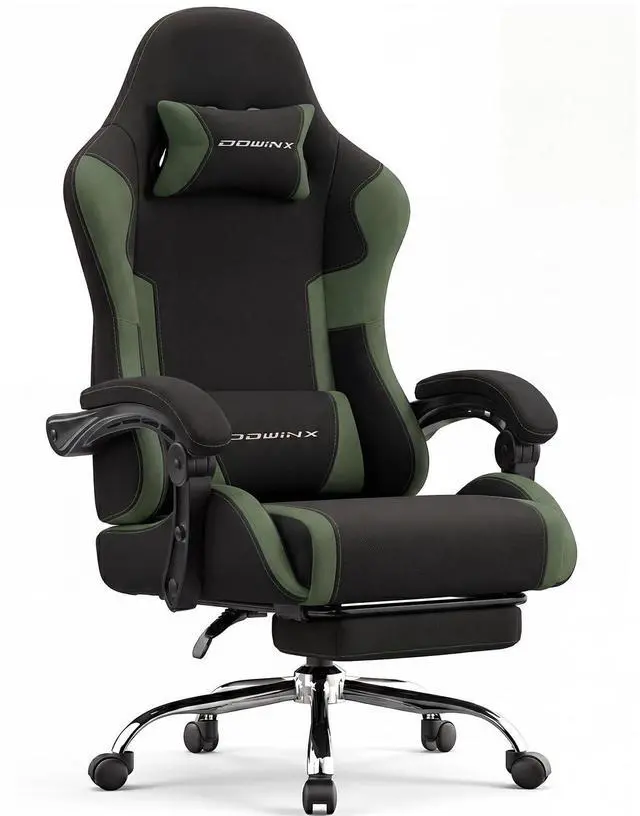 Main image of Dowinx Ergonomic Gaming Chair with Footrest & Massage Lumbar, 2D-Linkage Armrests for Computer Chair 330lbs with Headrest Pillow for Office, Home, Streaming and Long Gaming Sessions, Fabric Dark Green