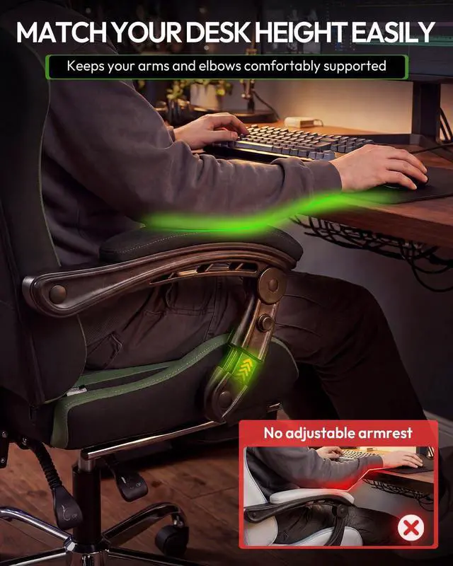 Alt view image 4 of 7 - Dowinx Ergonomic Gaming Chair with Footrest & Massage Lumbar, 2D-Linkage Armrests for Computer Chair 330lbs with Headrest Pillow for Office, Home, Streaming and Long Gaming Sessions, Fabric Dark Green