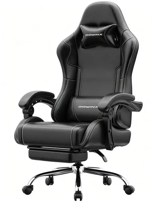Main image of Dowinx Gaming Chair with Footrest, 330lbs Computer Chair 2D Lift Linkage Armrest, Massage Lumbar, Height Adjustable Ergonomic Comfy Video Game Chairs for Home Office Streaming, Long Gaming, Black