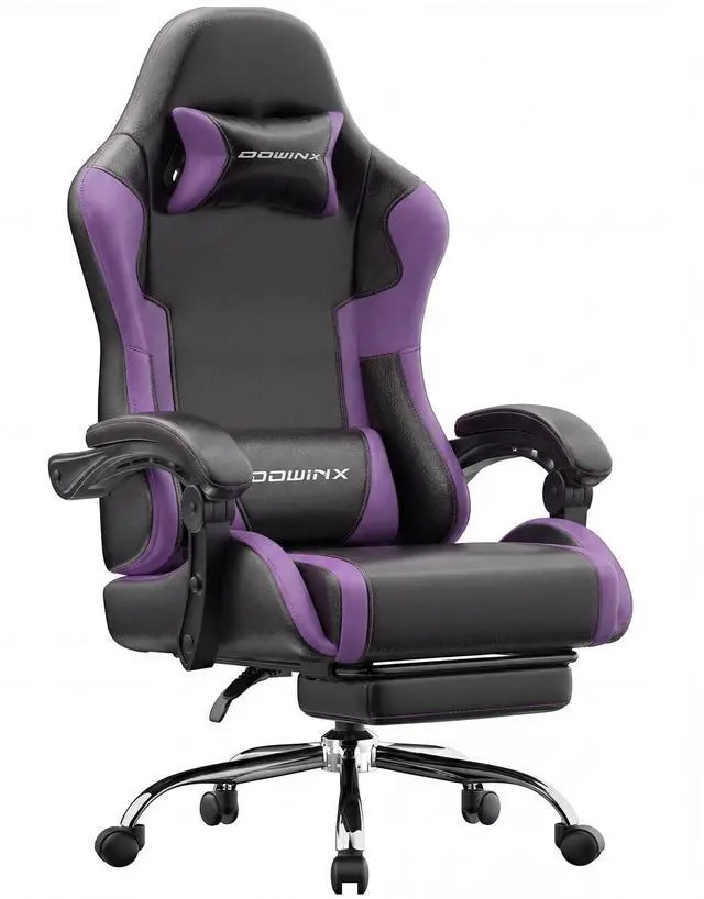 Main image of Dowinx Ergonomic Gaming Chair with Footrest & Massage Lumbar, 2D-Linkage Armrests for Computer Chair 330lbs with Headrest Pillow for Office, Home, Streaming and Long Gaming Sessions, Fabric Purple