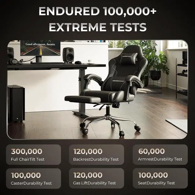 Alt view image 7 of 7 - Dowinx Gaming Chair with Footrest, 330lbs Computer Chair 2D Lift Linkage Armrest, Massage Lumbar, Height Adjustable Ergonomic Comfy Video Game Chairs for Home Office Streaming, Long Gaming, Black