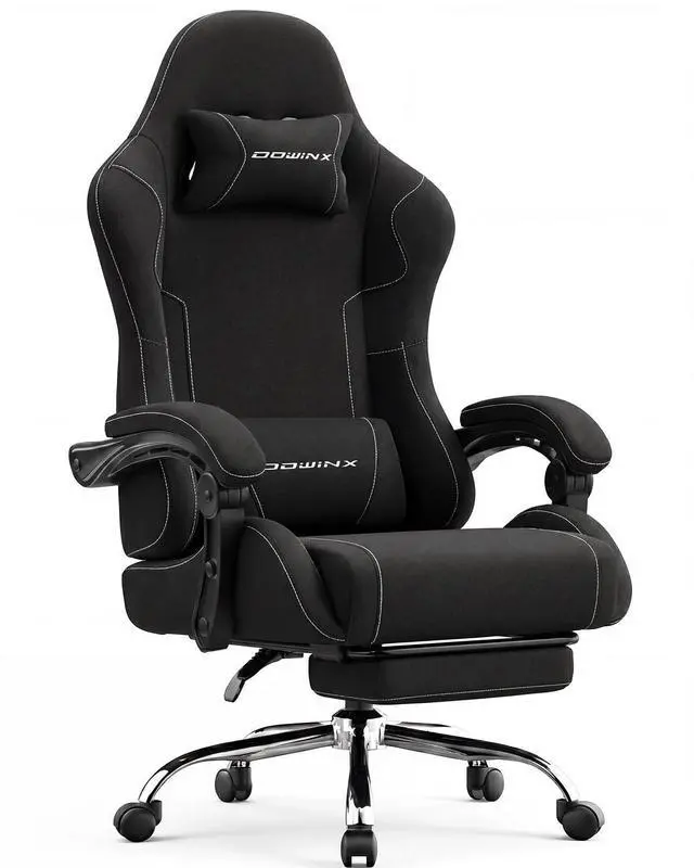 Main image of Dowinx Ergonomic Gaming Chair with Footrest & Massage Lumbar, 2D-Linkage Armrests for Computer Chair 330lbs with Headrest Pillow for Office, Home, Streaming and Long Gaming Sessions, Fabric Black