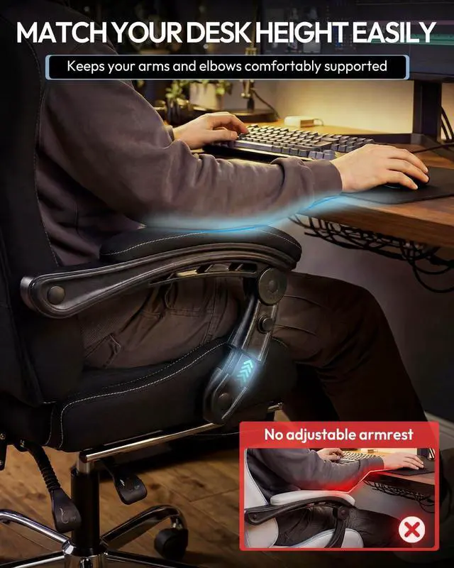 Alt view image 4 of 7 - Dowinx Ergonomic Gaming Chair with Footrest & Massage Lumbar, 2D-Linkage Armrests for Computer Chair 330lbs with Headrest Pillow for Office, Home, Streaming and Long Gaming Sessions, Fabric Black