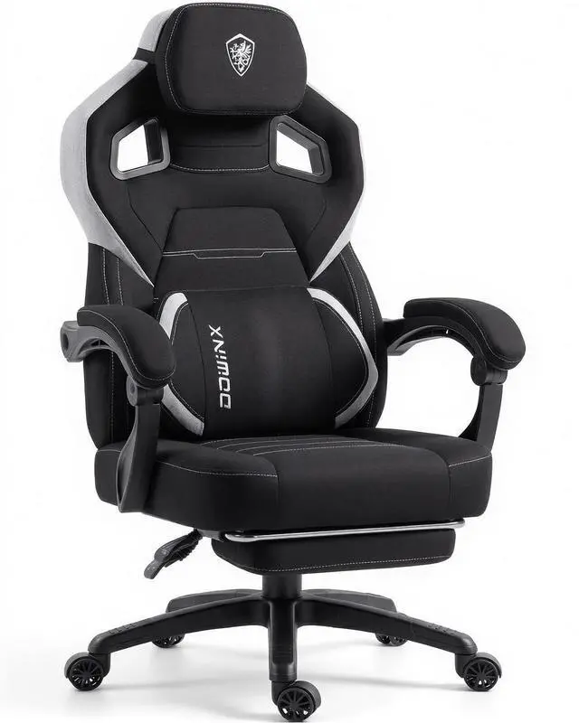 Main image of Dowinx Big and Tall Gaming Chair with Footrest, Black | Breathable woven fabric with lumbar support and extra-wide seat back; big-and-tall frame fits larger, heavier users.