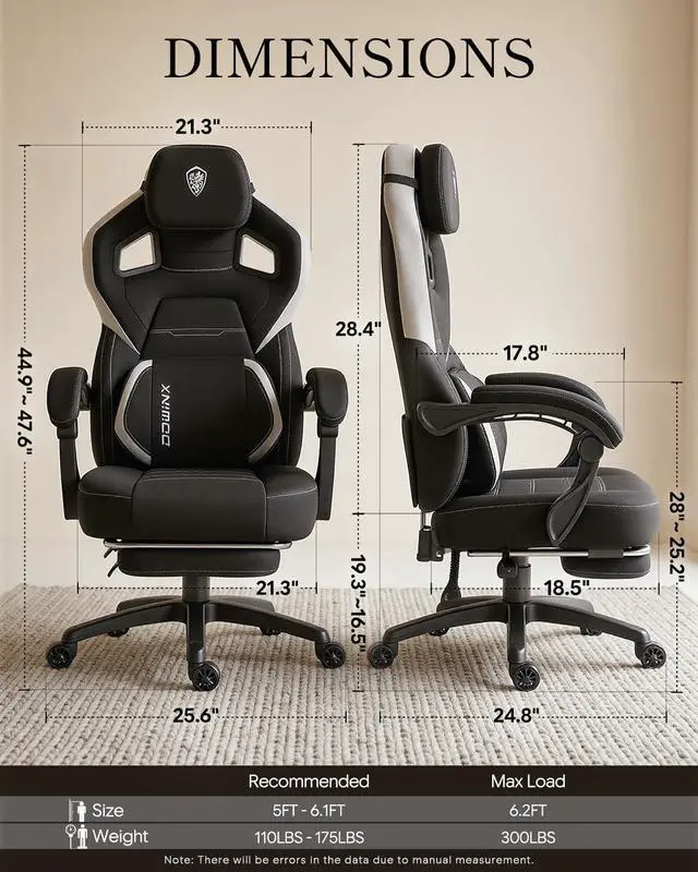 Alt view image 2 of 7 - Dowinx Big and Tall Gaming Chair with Footrest, Black | Breathable woven fabric with lumbar support and extra-wide seat back; big-and-tall frame fits larger, heavier users.