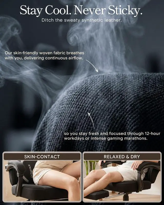 Alt view image 7 of 7 - Dowinx Big and Tall Gaming Chair with Footrest, Black | Breathable woven fabric with lumbar support and extra-wide seat back; big-and-tall frame fits larger, heavier users.