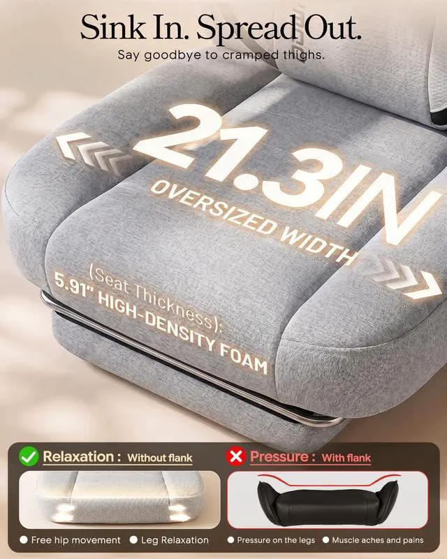 Alt view image 6 of 7 - Dowinx Big and Tall Gaming Chair with Footrest, Gray | Breathable woven fabric with lumbar support and extra-wide seat back; big-and-tall frame fits larger, heavier users.