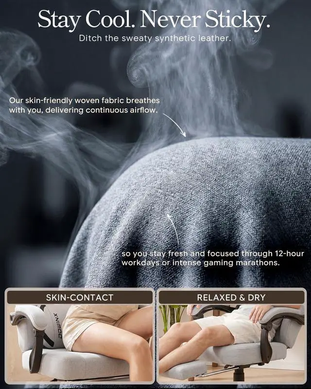 Alt view image 7 of 7 - Dowinx Big and Tall Gaming Chair with Footrest, Gray | Breathable woven fabric with lumbar support and extra-wide seat back; big-and-tall frame fits larger, heavier users.