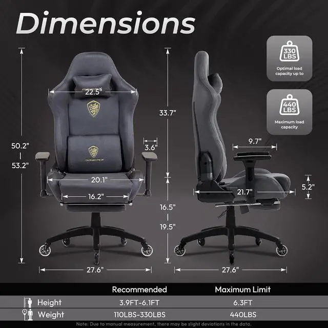 Alt view image 3 of 7 - Dowinx Big and Tall Gaming Chair, Suede Fabric Game Chair with Pocket Spring Cushion, Gamer Chair Ergonomic with Footrest for Adults Office,4D Armrest, 440LBS, Grey