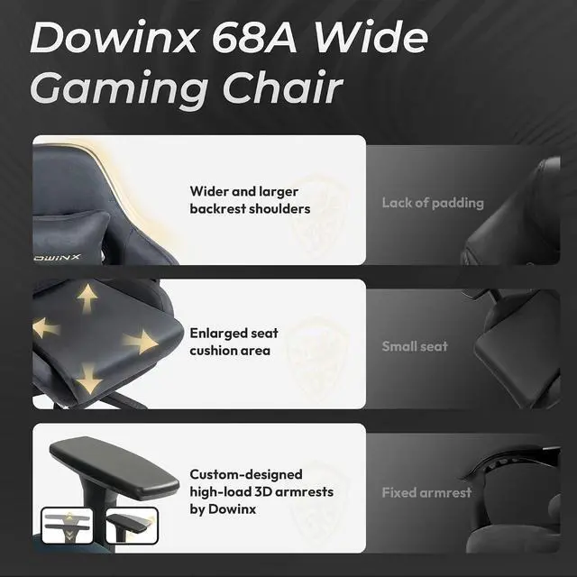 Alt view image 7 of 7 - Dowinx Big and Tall Gaming Chair, Suede Fabric Game Chair with Pocket Spring Cushion, Gamer Chair Ergonomic with Footrest for Adults Office,4D Armrest, 440LBS, Grey