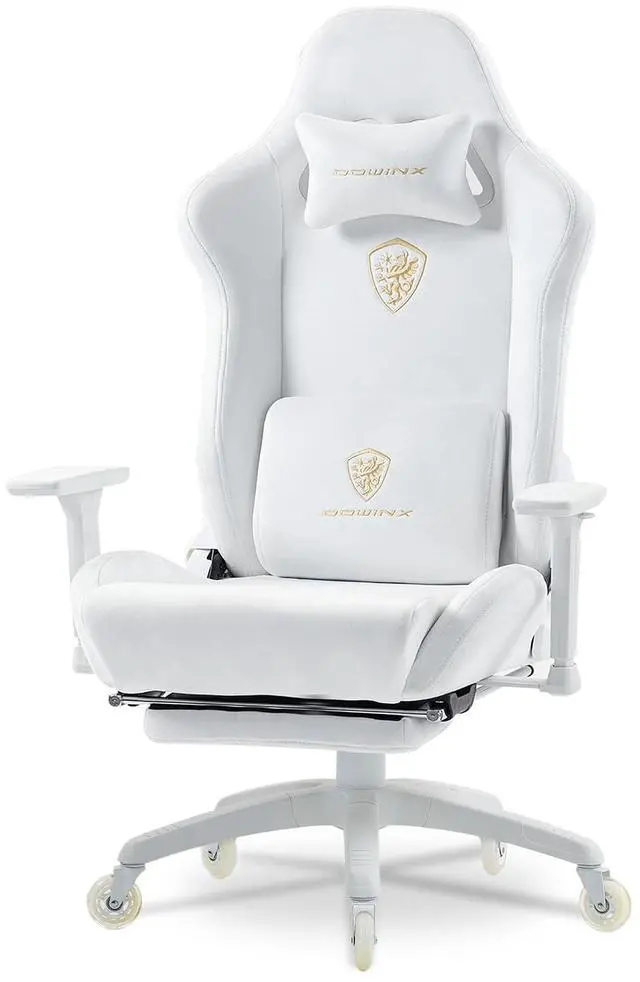 Main image of Dowinx Big and Tall Gaming Chair, Suede Fabric Game Chair with Pocket Spring Cushion, Gamer Chair Ergonomic with Footrest for Adults Office,4D Armrest, 440LBS, White