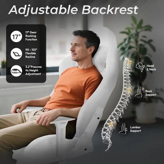 Alt view image 4 of 7 - Dowinx Big and Tall Gaming Chair, Suede Fabric Game Chair with Pocket Spring Cushion, Gamer Chair Ergonomic with Footrest for Adults Office,4D Armrest, 440LBS, White