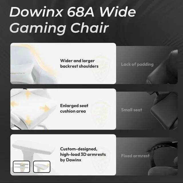 Alt view image 7 of 7 - Dowinx Big and Tall Gaming Chair, Suede Fabric Game Chair with Pocket Spring Cushion, Gamer Chair Ergonomic with Footrest for Adults Office,4D Armrest, 440LBS, White