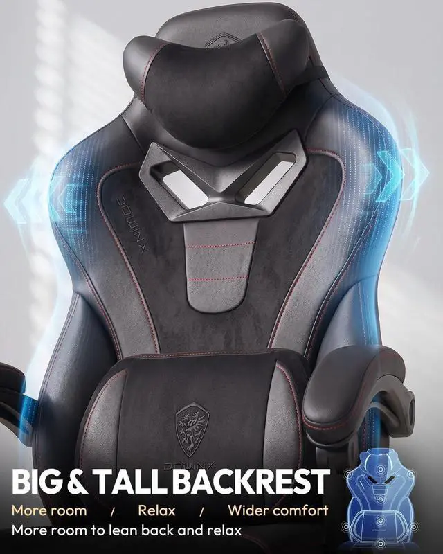 Alt view image 5 of 7 - Dowinx Gaming Chair with Footrest, Big and Tall Gaming Chair for Heavy People, Ergonomic Gaming Chair for Adults, Reclining Computer Game Chair with Massage Lumbar Support, Black