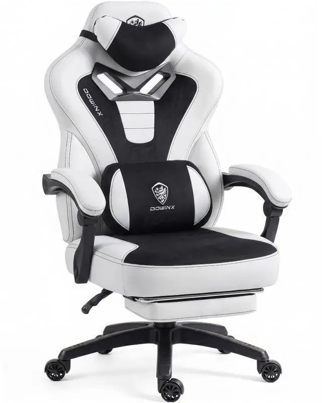 Main image of Dowinx Gaming Chair with Footrest, Big and Tall Gaming Chair for Heavy People, Ergonomic Gaming Chair for Adults, Reclining Computer Game Chair with Massage Lumbar Support, Black and White