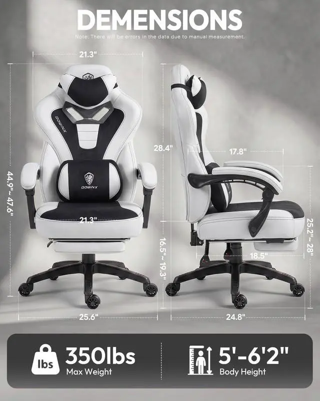 Alt view image 3 of 7 - Dowinx Gaming Chair with Footrest, Big and Tall Gaming Chair for Heavy People, Ergonomic Gaming Chair for Adults, Reclining Computer Game Chair with Massage Lumbar Support, Black and White