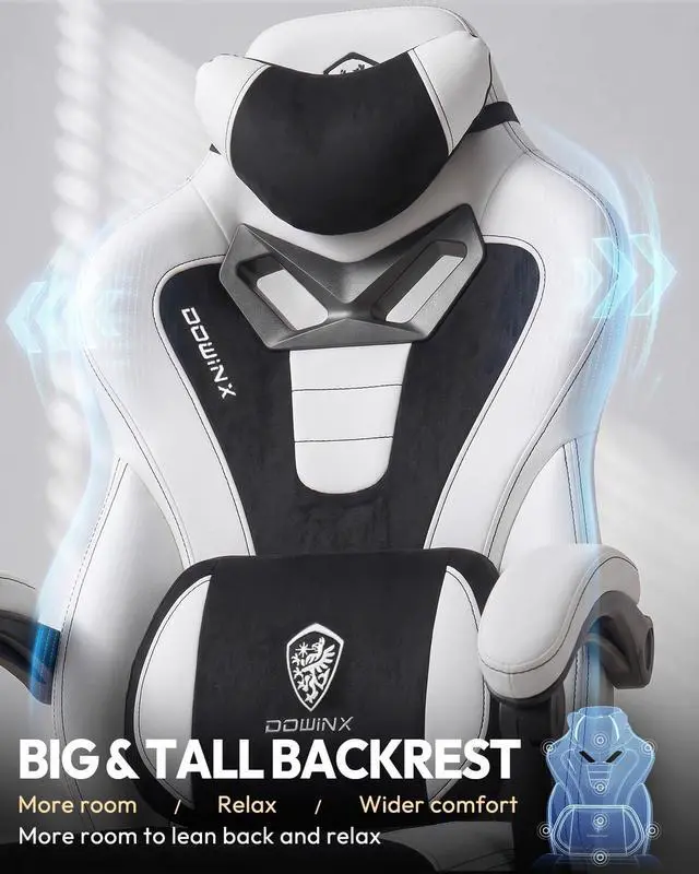 Alt view image 5 of 7 - Dowinx Gaming Chair with Footrest, Big and Tall Gaming Chair for Heavy People, Ergonomic Gaming Chair for Adults, Reclining Computer Game Chair with Massage Lumbar Support, Black and White