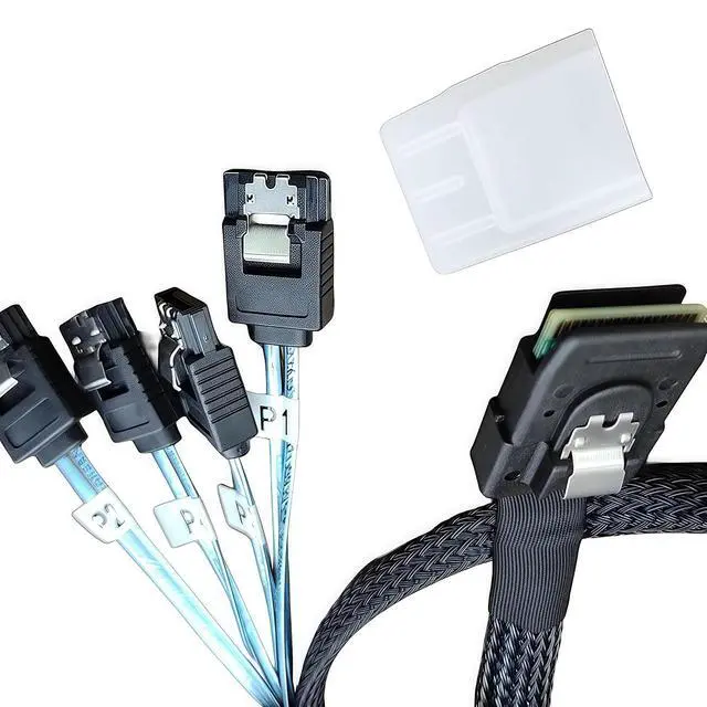 Alt view image 3 of 3 - SFF-8087 to 4×SATA Forward Breakout Cable 3.3ft/1m Mini SAS 36-Pin to 4×7-Pin SATA III 6Gbps, Locking Latches, Braided for LSI/Broadcom HBA 9211-8i 9207-8i, NAS Server HDD SSD