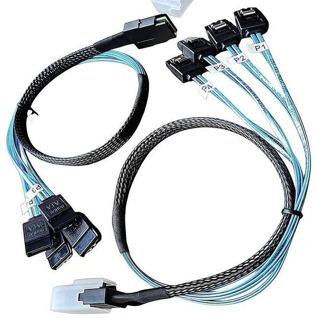 Main image of 2PCS SFF-8087 to 4×SATA Forward Breakout Cable 3.3ft/1m Mini SAS 36-Pin to 4×7-Pin SATA III 6Gbps, Locking Latches, Braided for LSI/Broadcom HBA 9211-8i 9207-8i, NAS Server HDD SSD