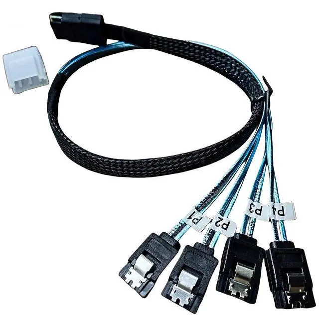 Alt view image 2 of 4 - 2PCS SFF-8087 to 4×SATA Forward Breakout Cable 3.3ft/1m Mini SAS 36-Pin to 4×7-Pin SATA III 6Gbps, Locking Latches, Braided for LSI/Broadcom HBA 9211-8i 9207-8i, NAS Server HDD SSD