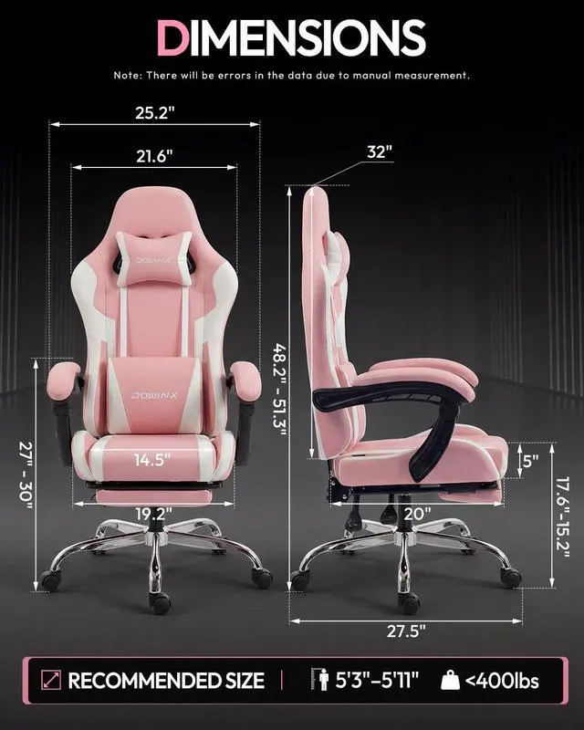 Alt view image 3 of 7 - Dowinx Ergonomic Gaming Chair with Footrest & Massage Lumbar, 2D-Linkage Armrests for Computer Chair 330lbs with Headrest Pillow for Office, Home, Streaming and Long Gaming Sessions, Bright Pink
