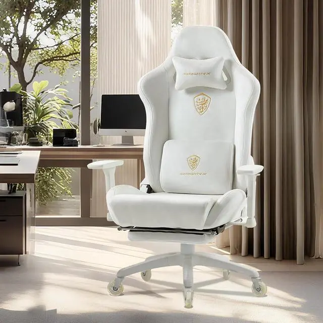 Alt view image 2 of 7 - Dowinx Big and Tall Gaming Chair, Suede Fabric Game Chair with Pocket Spring Cushion, Gamer Chair Ergonomic with Footrest for Adults Office,4D Armrest, 440LBS, White