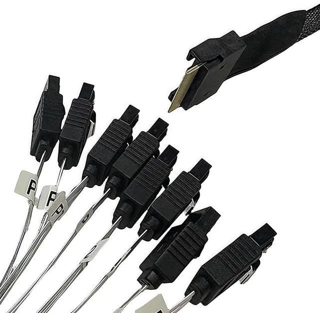 Alt view image 2 of 5 - SFF-8654 to 8 SATA Cable 3.3ft/1M SlimSAS 8i to 8X SATA 7-Pin Breakout, 6Gbps per Port, Dual-Shielded with Metal Latch, SGPIO, for HBA/RAID, HDD/SSD NAS Server, Compatible with LSI Broadcom