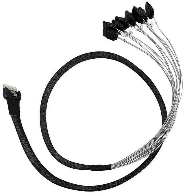 Alt view image 3 of 5 - SFF-8654 to 8 SATA Cable 3.3ft/1M SlimSAS 8i to 8X SATA 7-Pin Breakout, 6Gbps per Port, Dual-Shielded with Metal Latch, SGPIO, for HBA/RAID, HDD/SSD NAS Server, Compatible with LSI Broadcom
