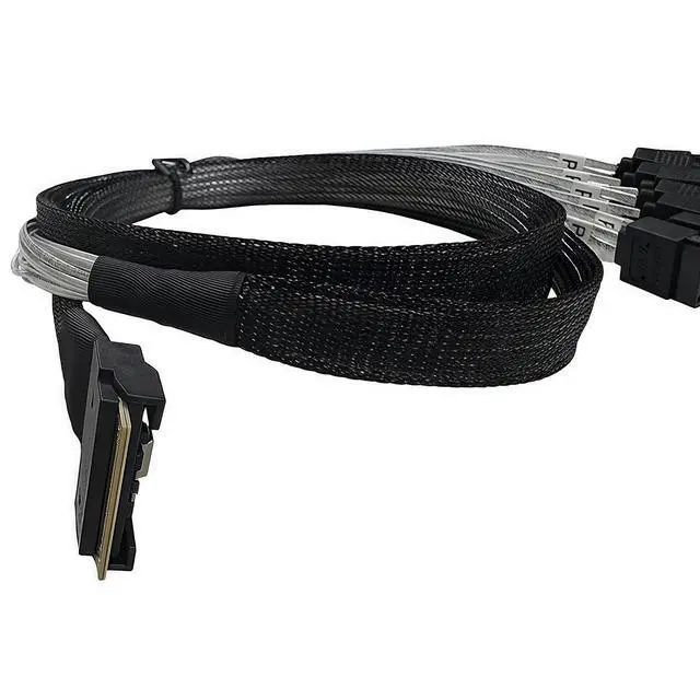 Alt view image 5 of 5 - SFF-8654 to 8 SATA Cable 3.3ft/1M SlimSAS 8i to 8X SATA 7-Pin Breakout, 6Gbps per Port, Dual-Shielded with Metal Latch, SGPIO, for HBA/RAID, HDD/SSD NAS Server, Compatible with LSI Broadcom
