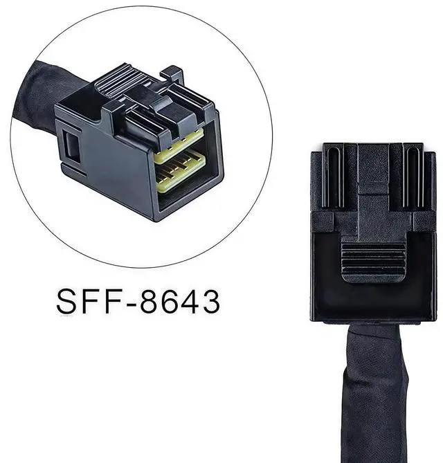 Alt view image 3 of 6 - SFF-8643 to SFF-8643 Mini SAS HD Internal Cable 1m/3.3ft, SAS-3 12Gbps 4i, 30AWG 100, Sideband/SGPIO, Straight Male-to-Male with Secure Latch, for RAID/HBA to Backplane, Server NAS Storage
