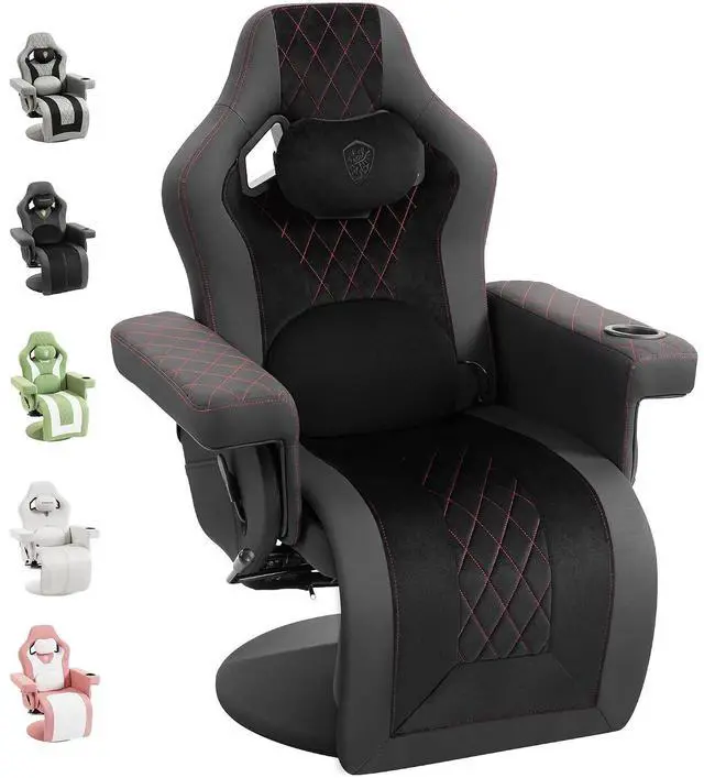Main image of Dowinx Racing Style Gaming Recliner Chair with Massage Lumbar Support, Footrest, Cup Holder, Side Pouch, High Back Ergonomic Video Game Chair Reclining No Wheels Heavy Duty, Fabric/Leather Black