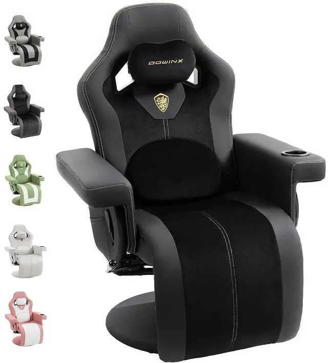 Main image of Dowinx Racing Style Gaming Recliner Chair with Massage Lumbar, Footrest, Cup Holder, Side Pouch, High Back Ergonomic Video Game Chair Reclining No Wheels Heavy Duty, Black Yellow FabricLeather