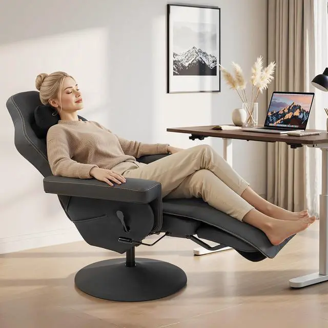 Alt view image 2 of 6 - Dowinx Racing Style Gaming Recliner Chair with Massage Lumbar, Footrest, Cup Holder, Side Pouch, High Back Ergonomic Video Game Chair Reclining No Wheels Heavy Duty, Black Yellow FabricLeather