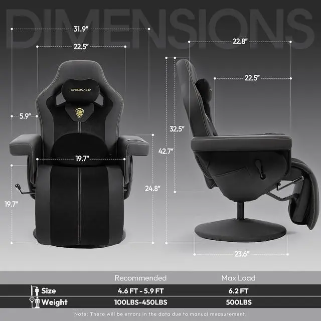 Alt view image 3 of 6 - Dowinx Racing Style Gaming Recliner Chair with Massage Lumbar, Footrest, Cup Holder, Side Pouch, High Back Ergonomic Video Game Chair Reclining No Wheels Heavy Duty, Black Yellow FabricLeather