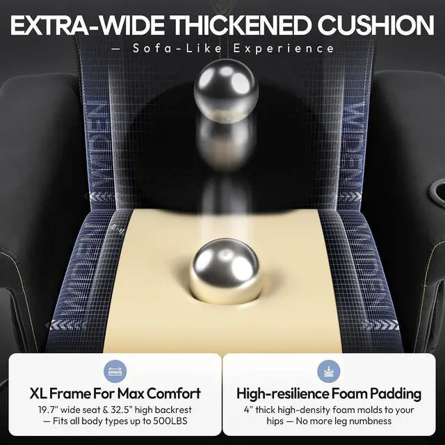 Alt view image 5 of 6 - Dowinx Racing Style Gaming Recliner Chair with Massage Lumbar, Footrest, Cup Holder, Side Pouch, High Back Ergonomic Video Game Chair Reclining No Wheels Heavy Duty, Black Yellow FabricLeather