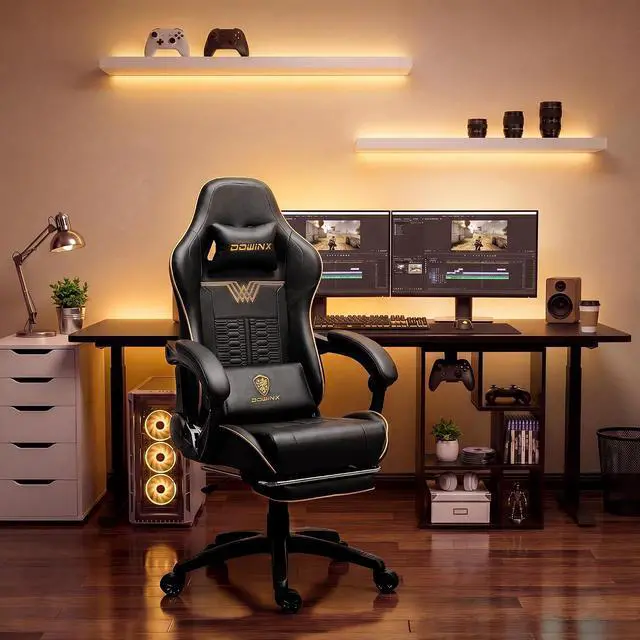 Alt view image 3 of 7 - Dowinx Big and Tall Gaming Chair, 350LBS with Massage Lumbar Footrest