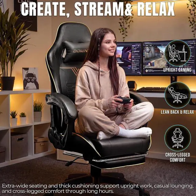 Alt view image 4 of 7 - Dowinx Big and Tall Gaming Chair, 350LBS with Massage Lumbar Footrest