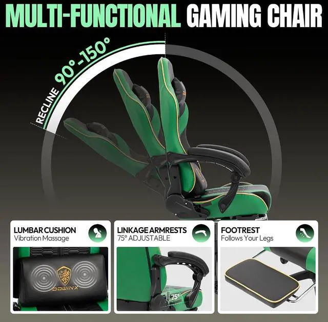 Alt view image 5 of 7 - Dowinx Big and Tall Gaming Chair, 350LBS with Massage Lumbar Footrest