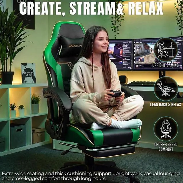 Alt view image 4 of 7 - Dowinx Big and Tall Gaming Chair, 350LBS with Massage Lumbar Footrest